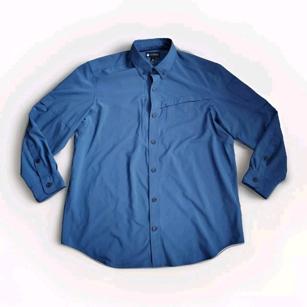 Alaskan Hardgear Shirt Mens XL Standard Fit Blue Snap Outdoor Angler Hiking Camp